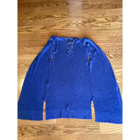 Chicos Blue Metallic Sweater Vest Back Laced Size 3 - Picture 2 of 4